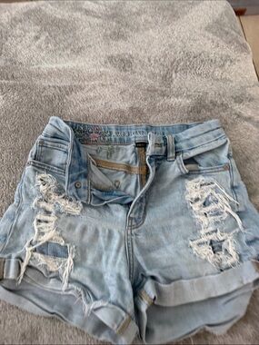 American Eagle Outfitters Light Blue Distressed Denim Shorts